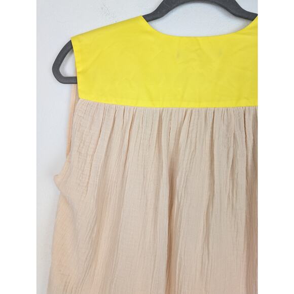 Cecilia Sorensen Top Blouse Color Block Gauze Draped Boho Tan Yellow Size L - Picture 5 of 10
